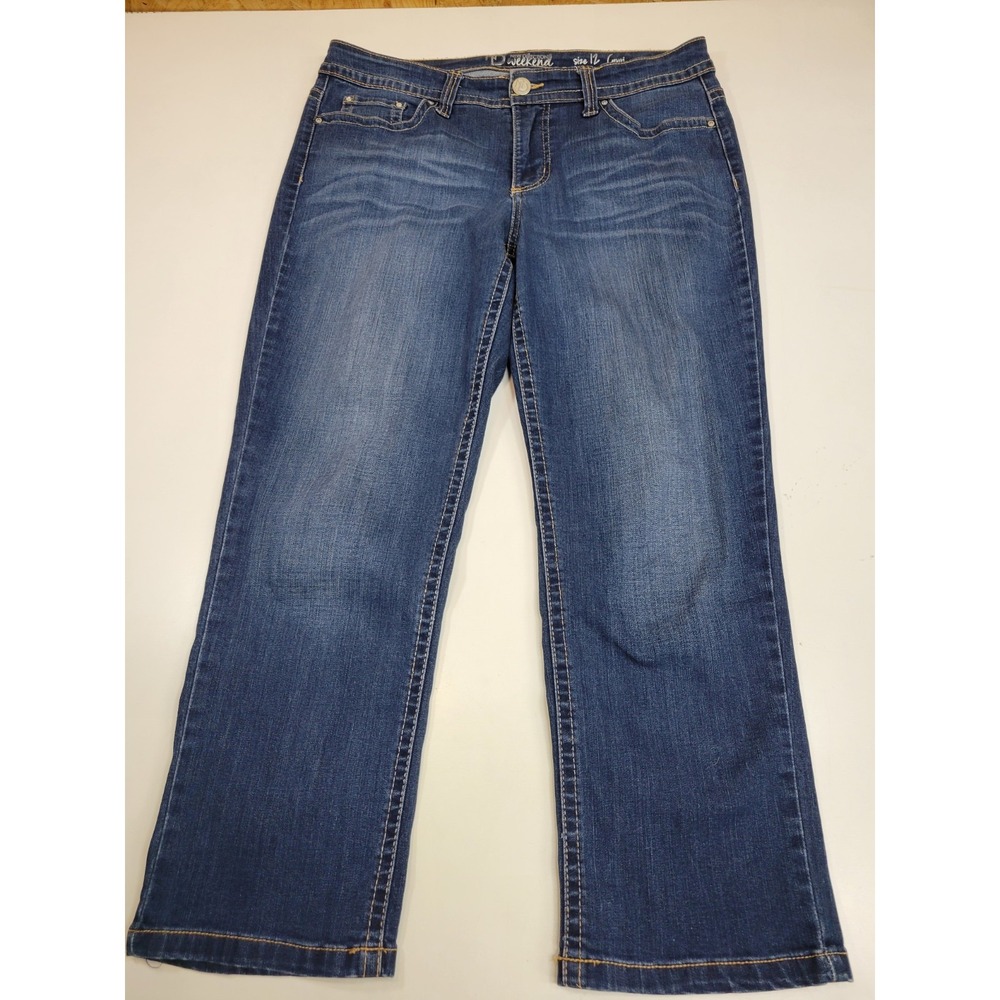 New Directions Weekend Womens Size 12 Capri Jeans Blue Stretch Denim Cropped 23"